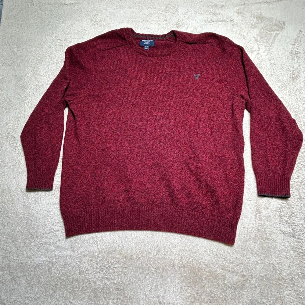 American Eagle Mens XXL Burgundy Marl Cotton Wool Blend Crewneck Sweater